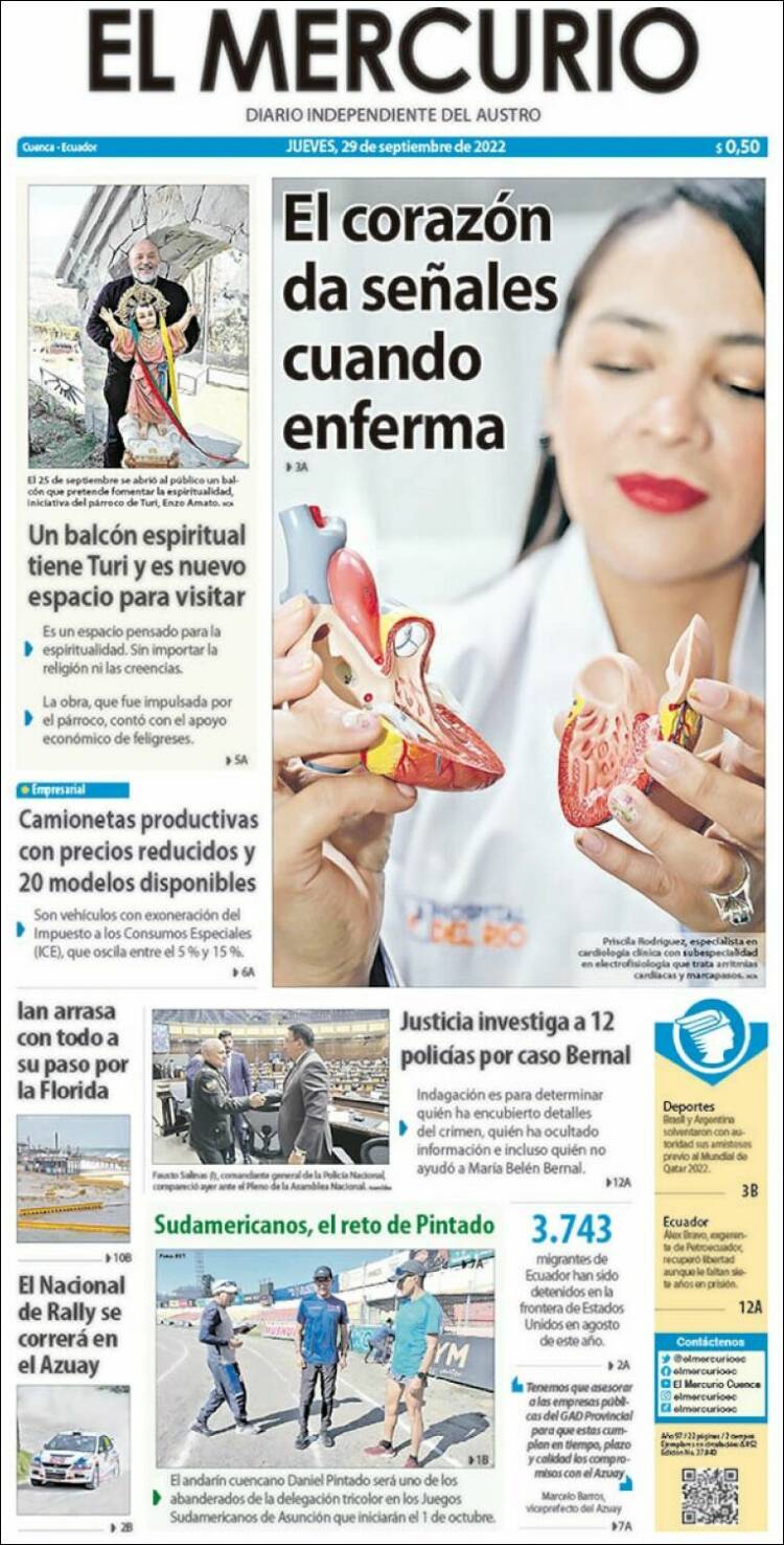 Portada de Diario El Mercurio (Ecuador)