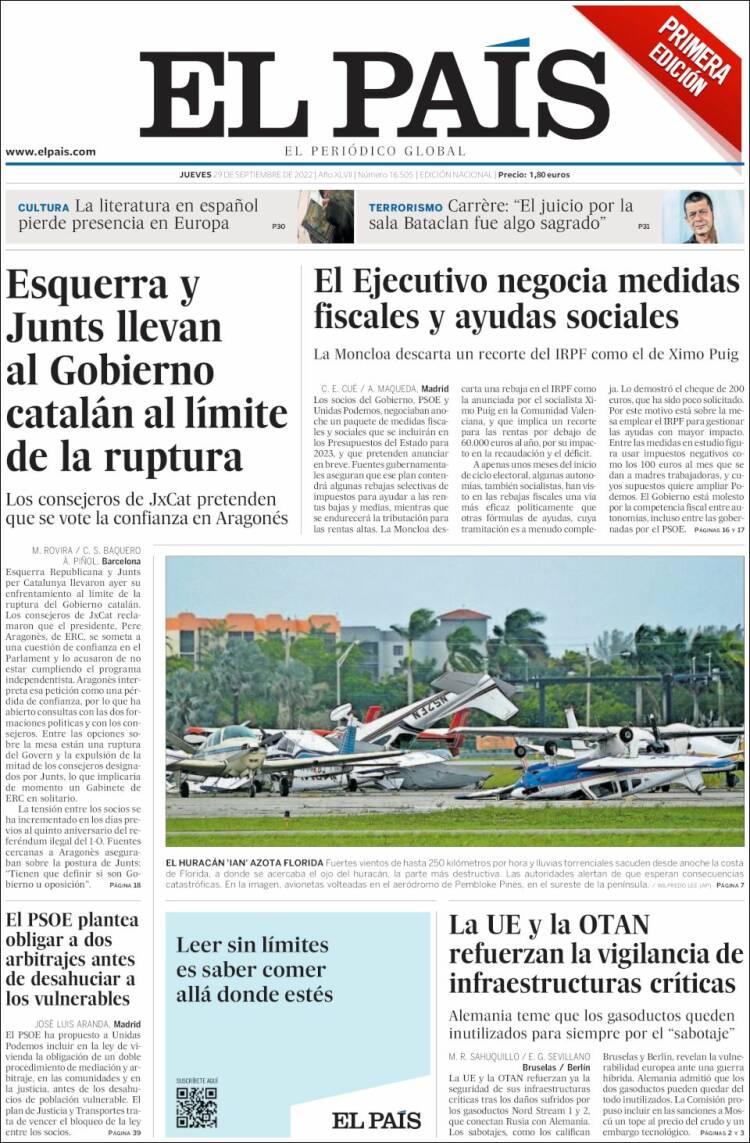 Portada de El País (España)