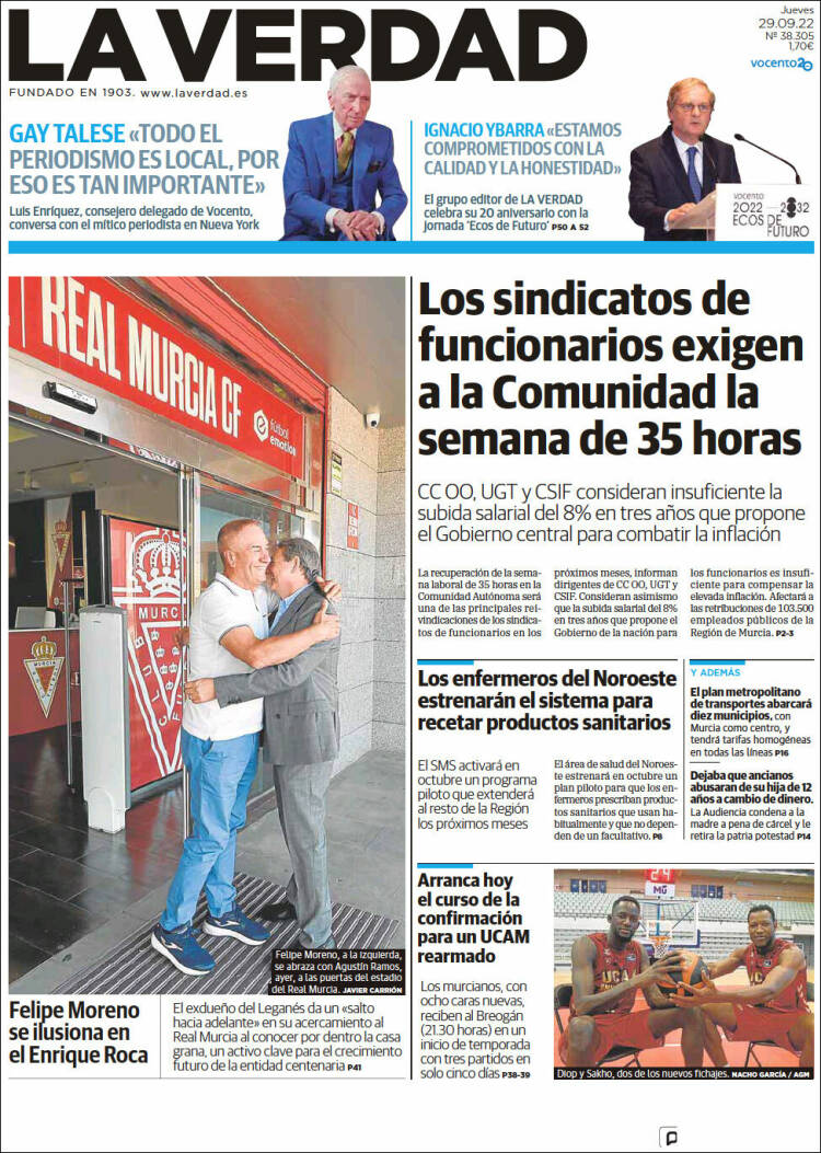 Portada de La Verdad de Murcia (España)