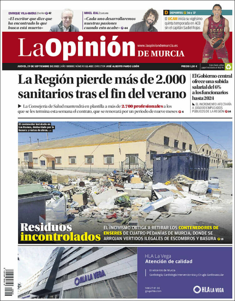 Portada de La Opinión de Murcia (España)