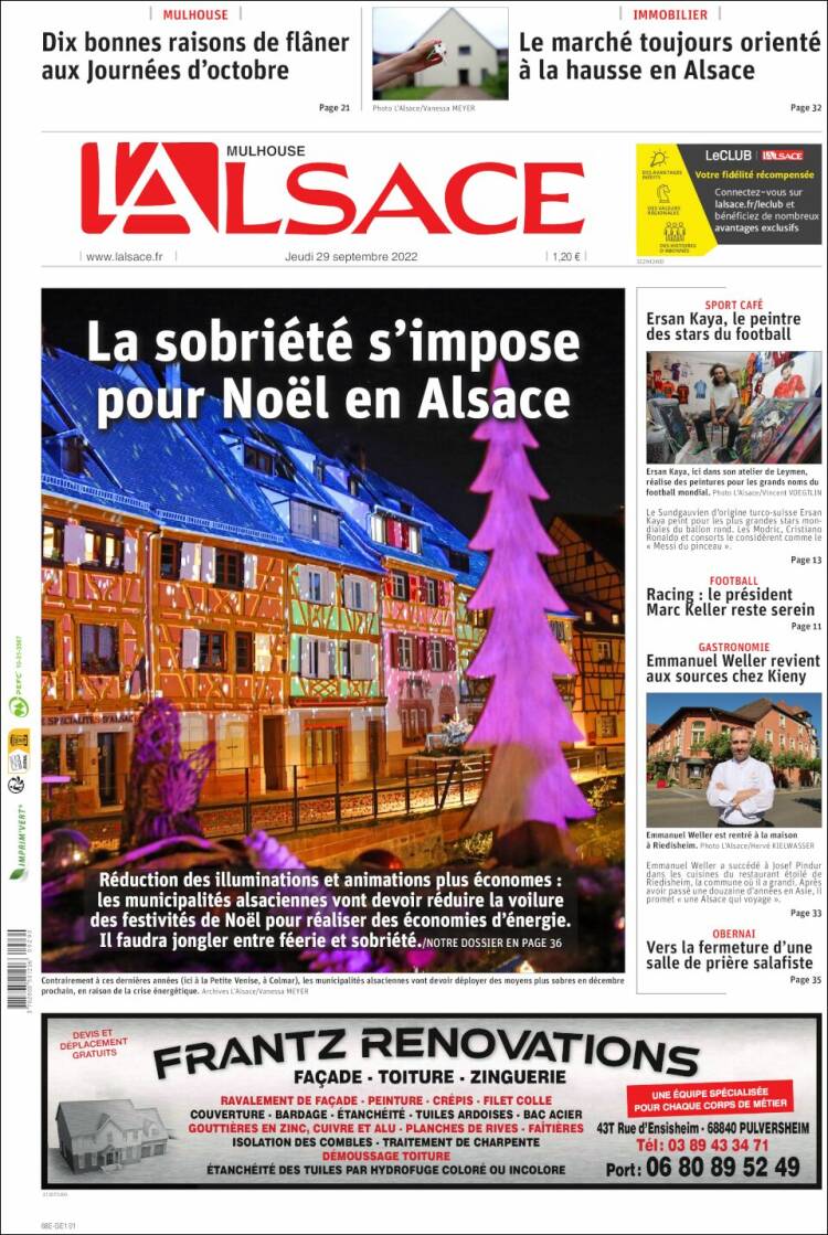 Portada de Journal L'Alsace (Francia)