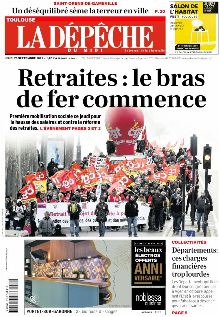 Portada de La Dépêche du Midi (Francia)