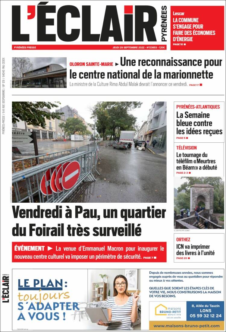 Portada de L'Eclair des Pyrénées (Francia)