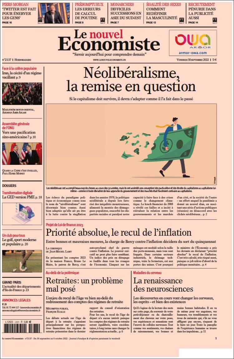 Portada de Le nouvel Economiste (Francia)