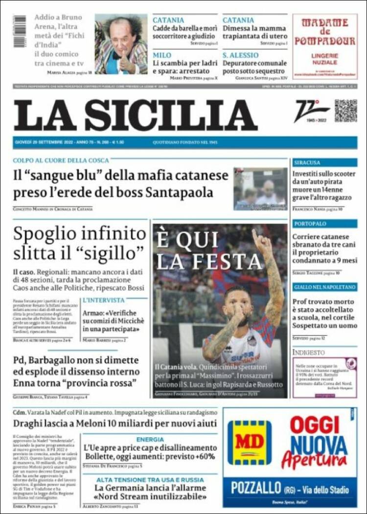 Portada de La Sicilia (Italia)