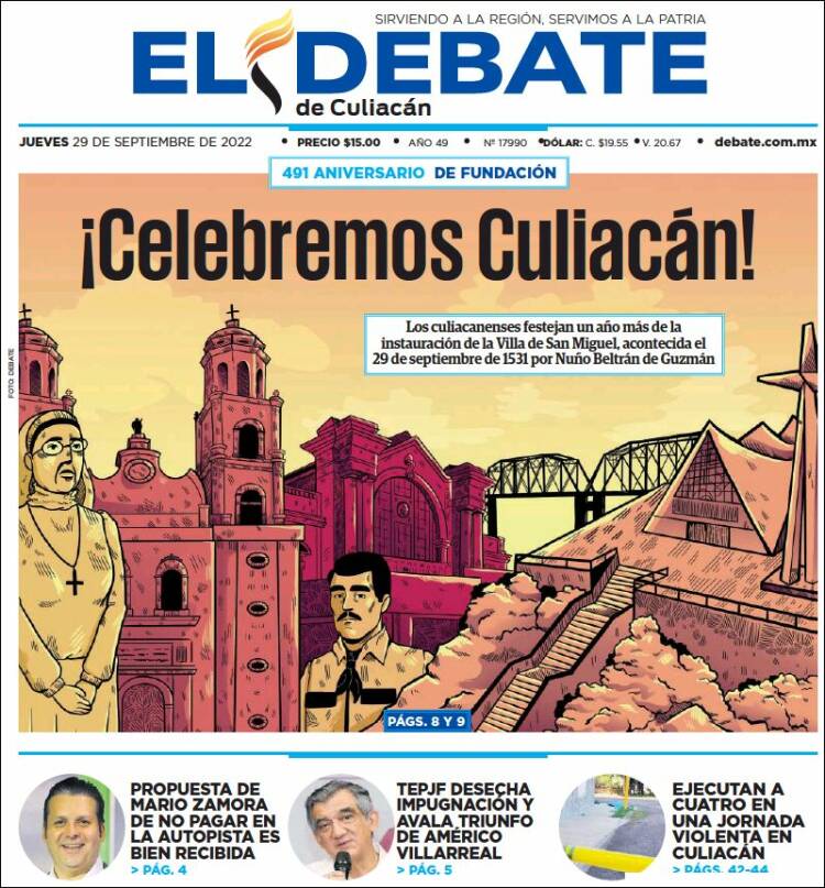 Portada de El Debate de Culiacán (México)