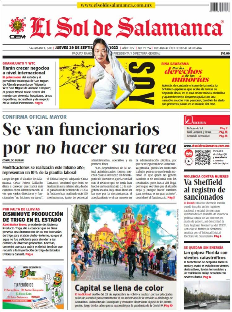 Portada de El Sol de Salamanca (México)