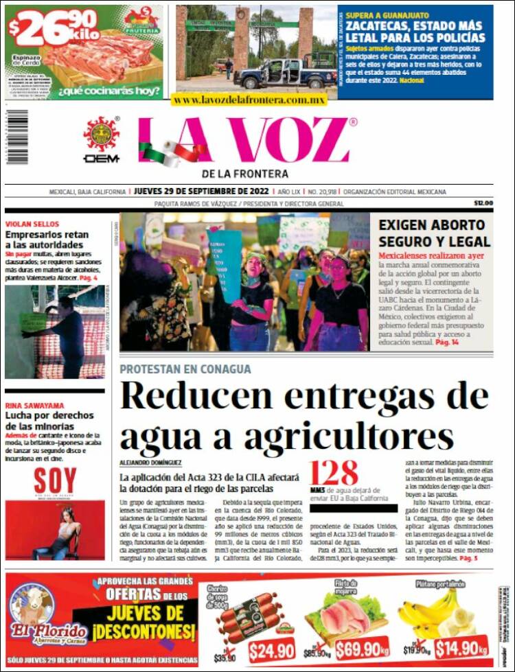 Portada de La Voz de la Frontera (México)