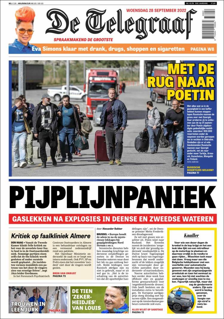 Portada de De Telegraaf (Pa&iacute;ses Bajos)