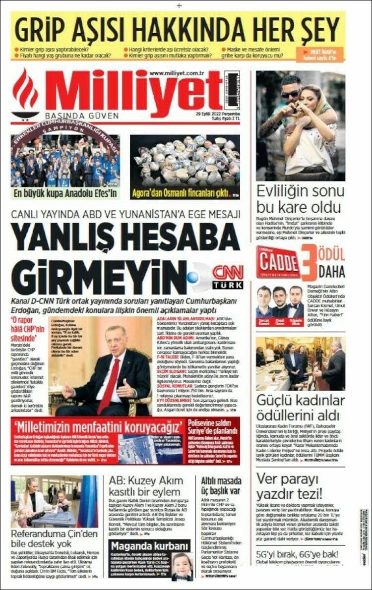 Portada de Milliyet (Turqu&iacute;a)