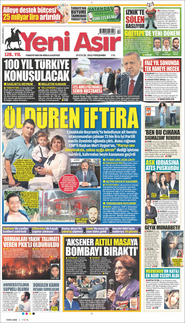 Portada de Yeni Asır (Turqu&iacute;a)