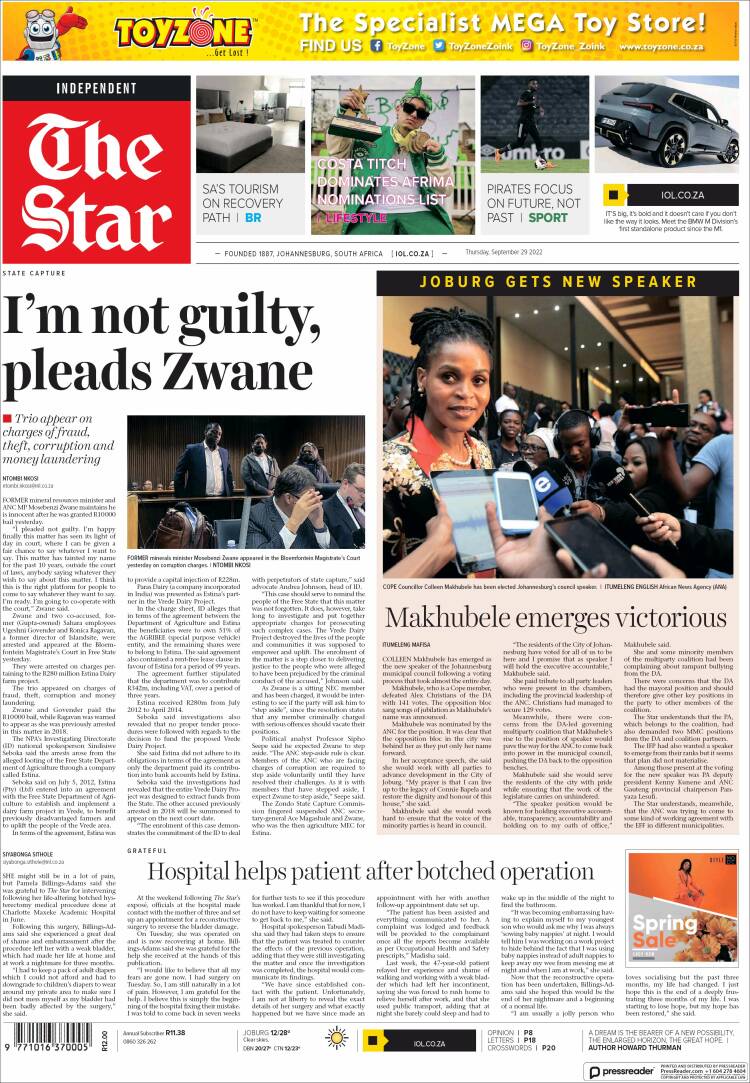 Portada de The Star (Sud&aacute;frica)