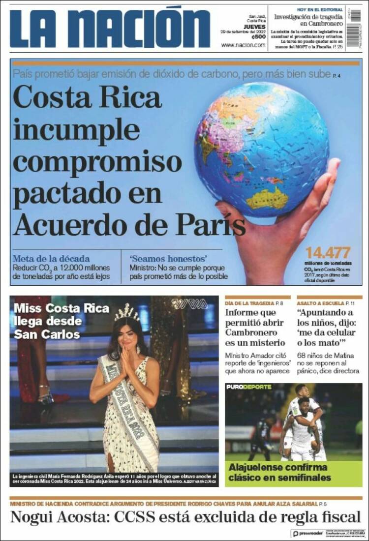 Portada de La Nación - Costa Rica (Costa Rica)
