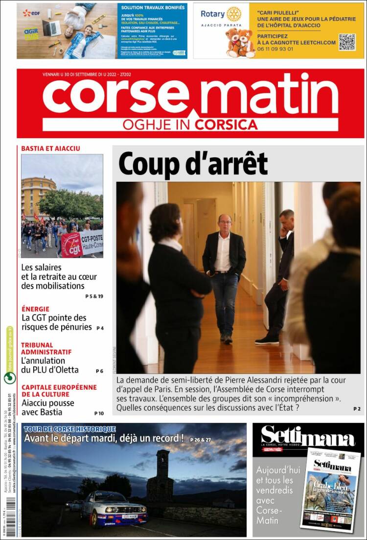 Portada de Corse-Matin (Francia)