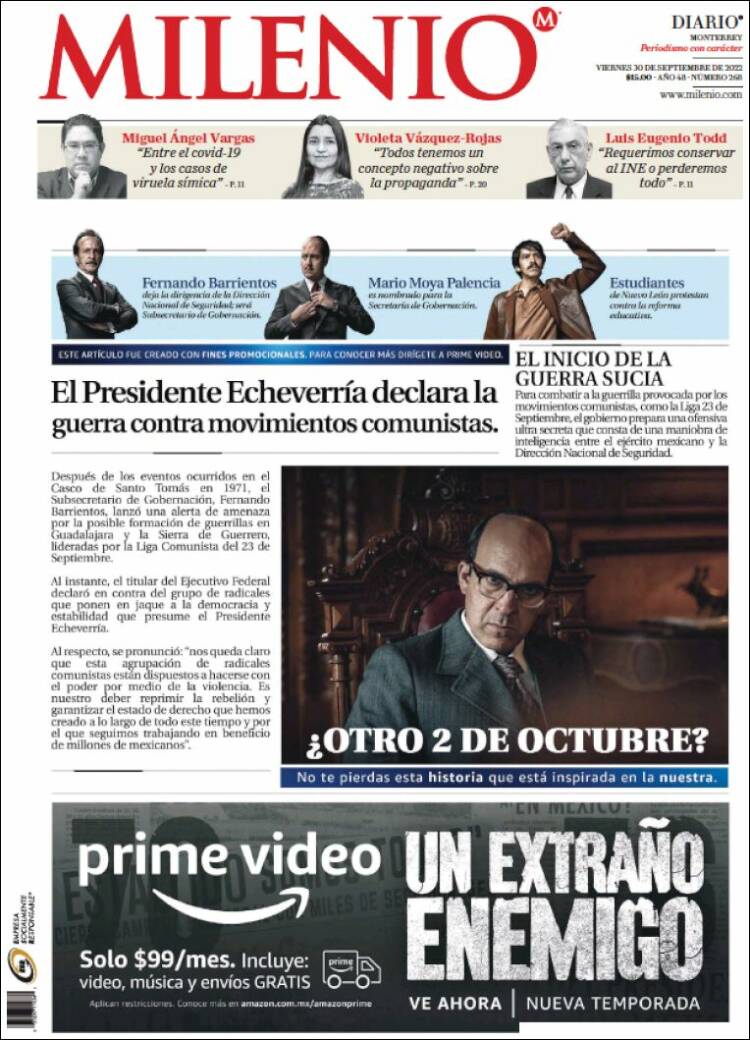 Portada de Milenio de Monterrey (México)