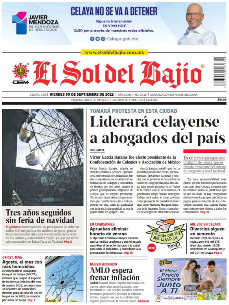 Portada de El Sol del Bajio (México)