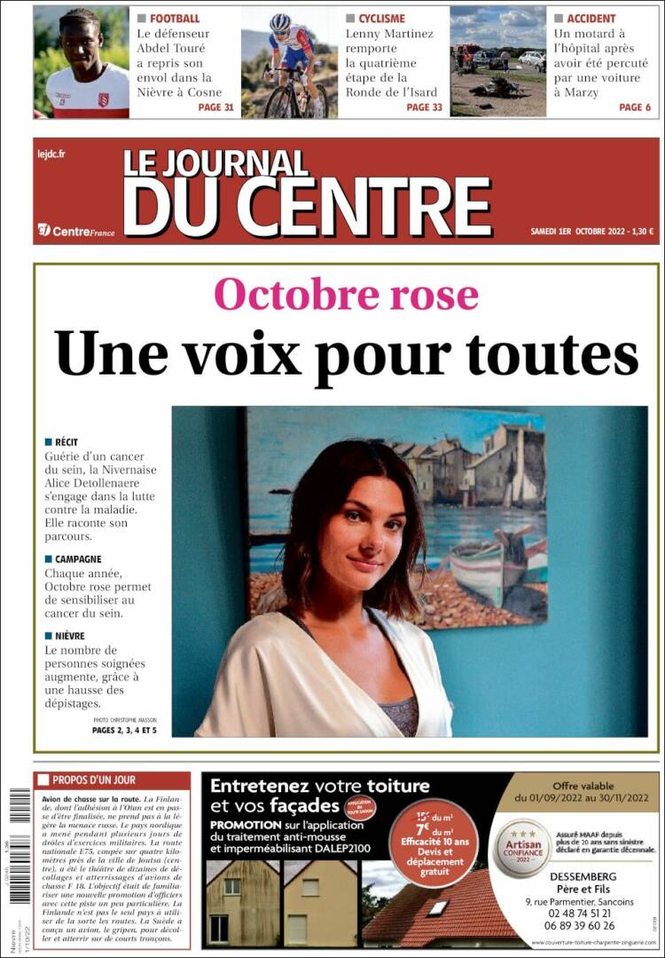 Portada de Le Journal du Centre (Francia)