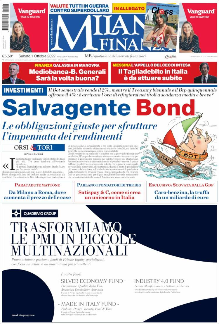 Portada de Milano Finanza (Italia)