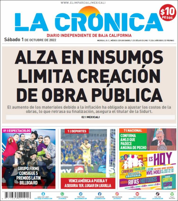 Portada de La Crónica de Baja California (Mexico)