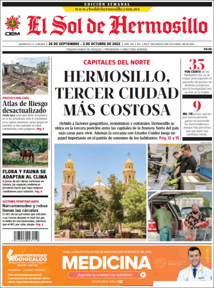 Portada de El Sol de Hermosillo (México)