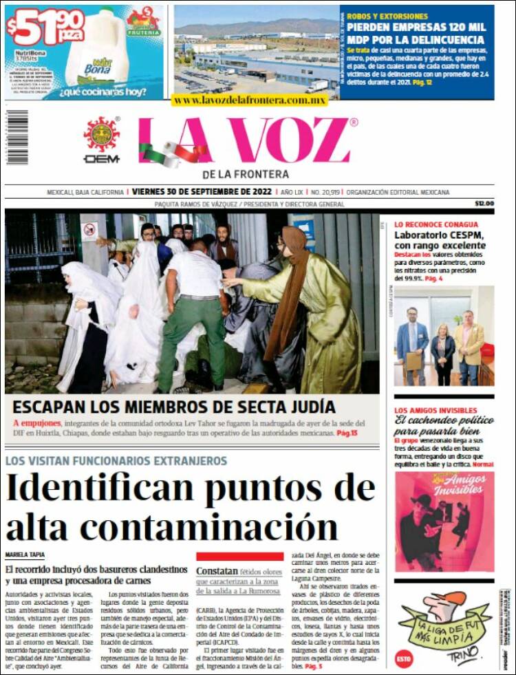 Portada de La Voz de la Frontera (México)