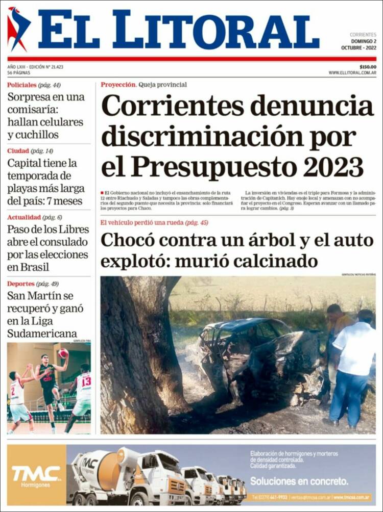 Portada de El Litoral Corrientes (Argentina)