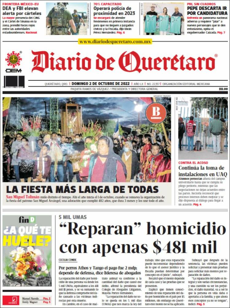 Portada de Diario de Querétaro (México)