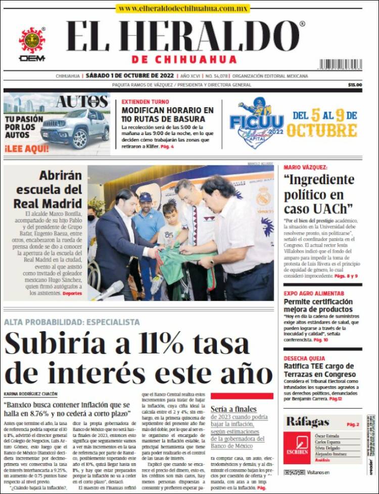 Portada de El Heraldo de Chihuahua (México)