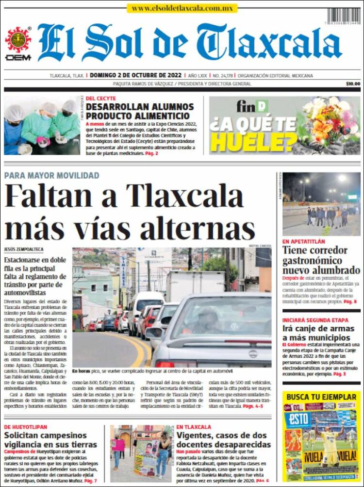 Portada de El Sol de Tlaxcala (México)