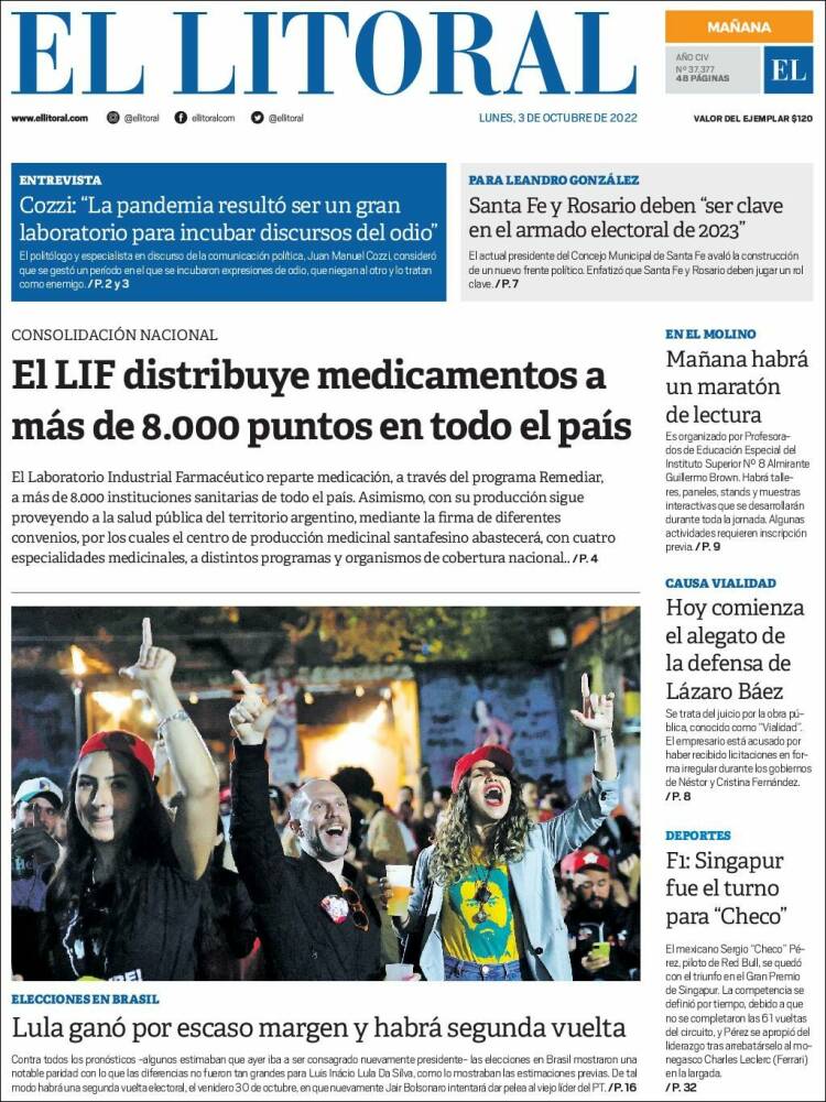 Portada de Diario El Litoral (Argentina)