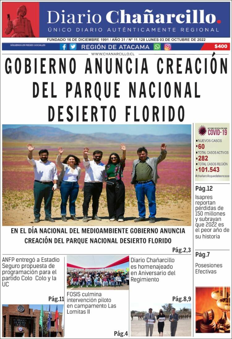 Portada de Diario Chañarcillo (Chile)