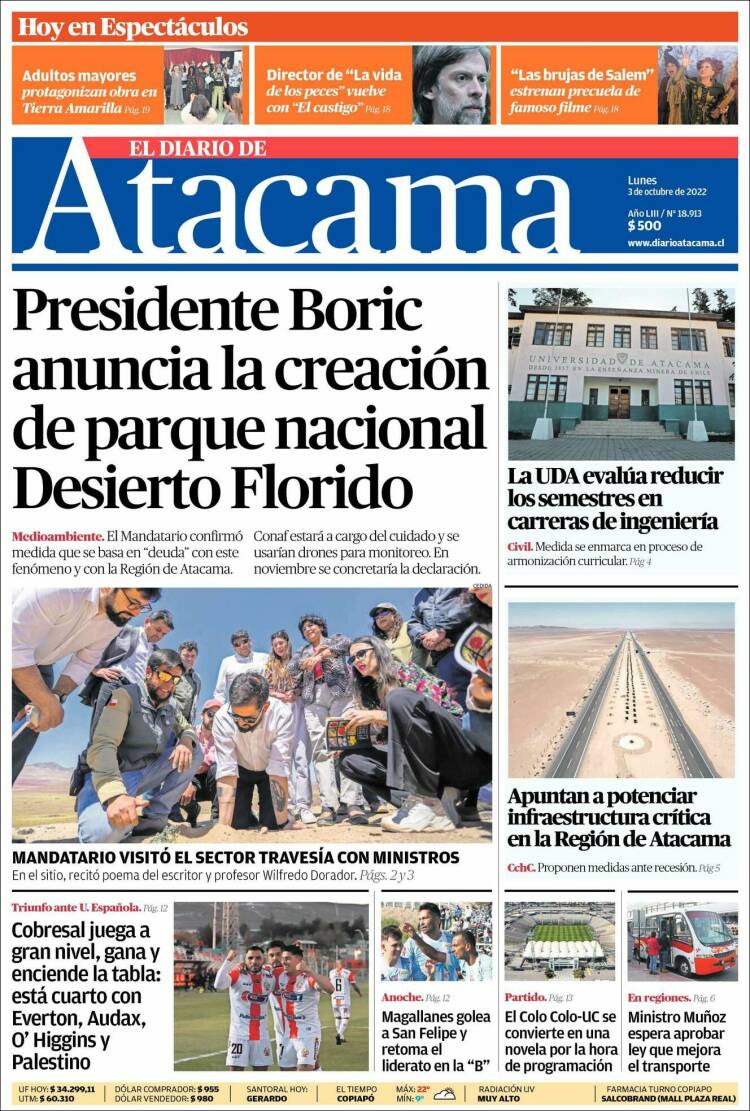 Portada de Diario de Atacama (Chile)