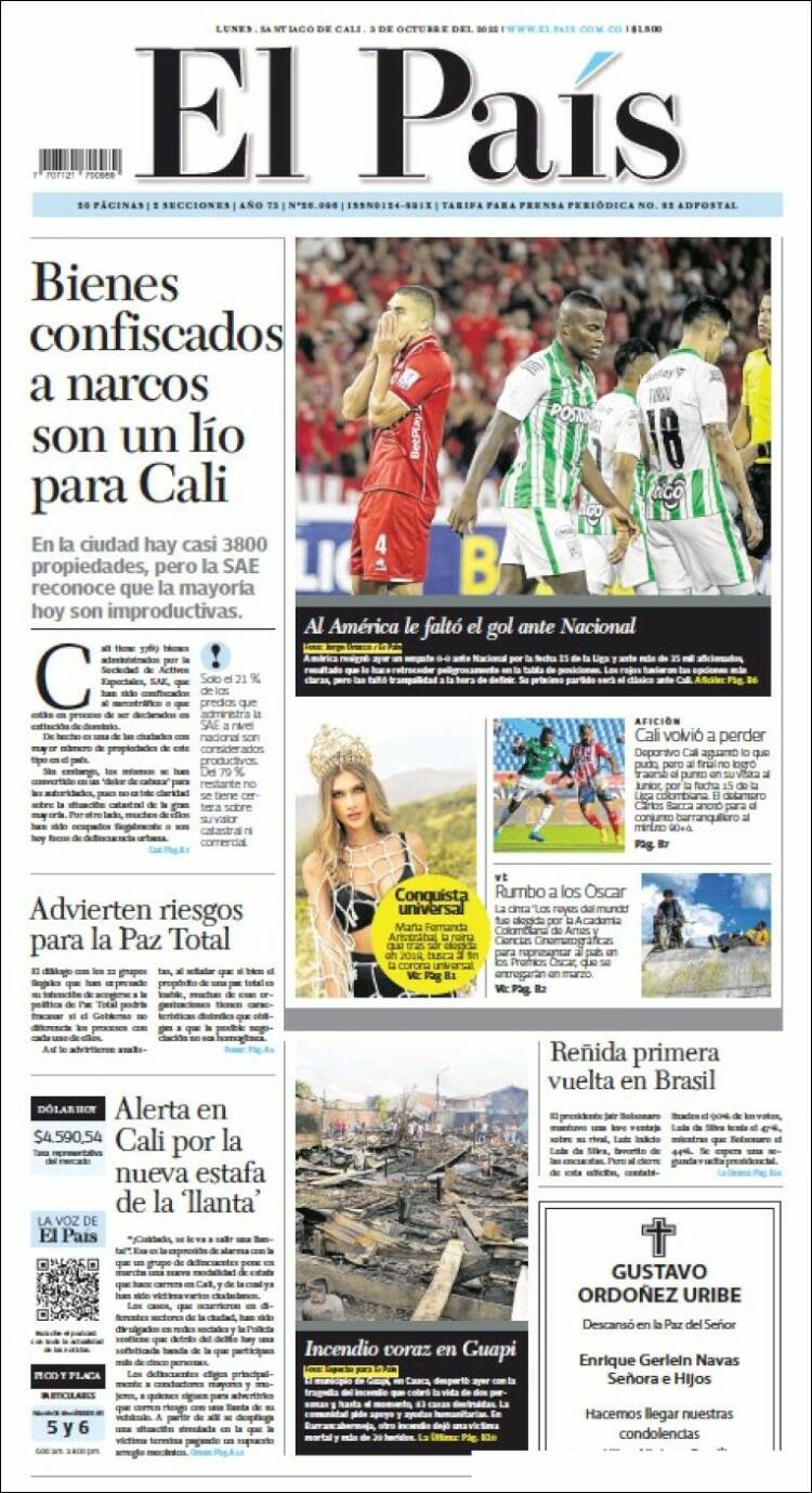Portada de El País - Cali (Colombia)