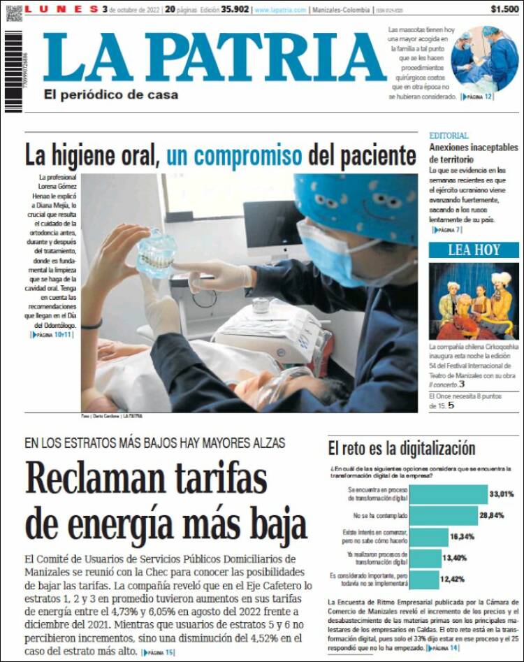 Portada de La Patria (Colombia)