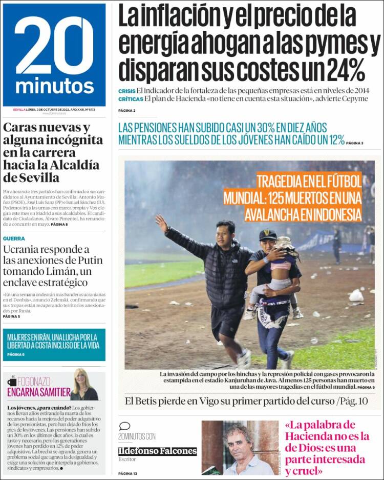 Portada de 20 Minutos - Sevilla (España)