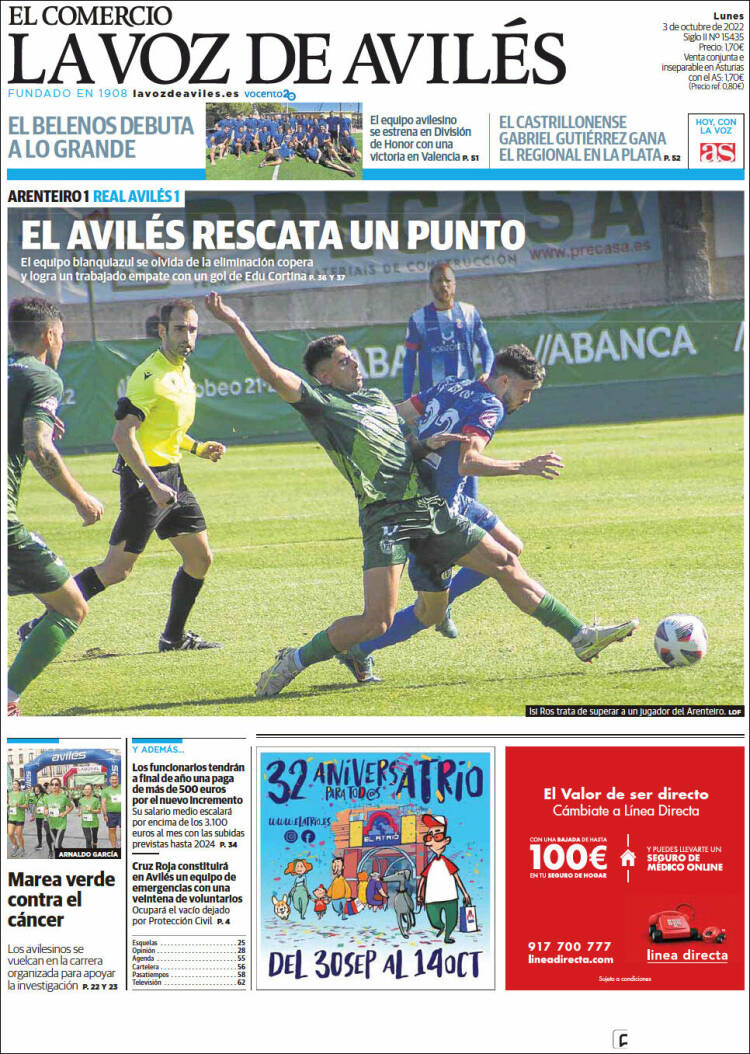 Portada de El Comercio - Avilés (España)