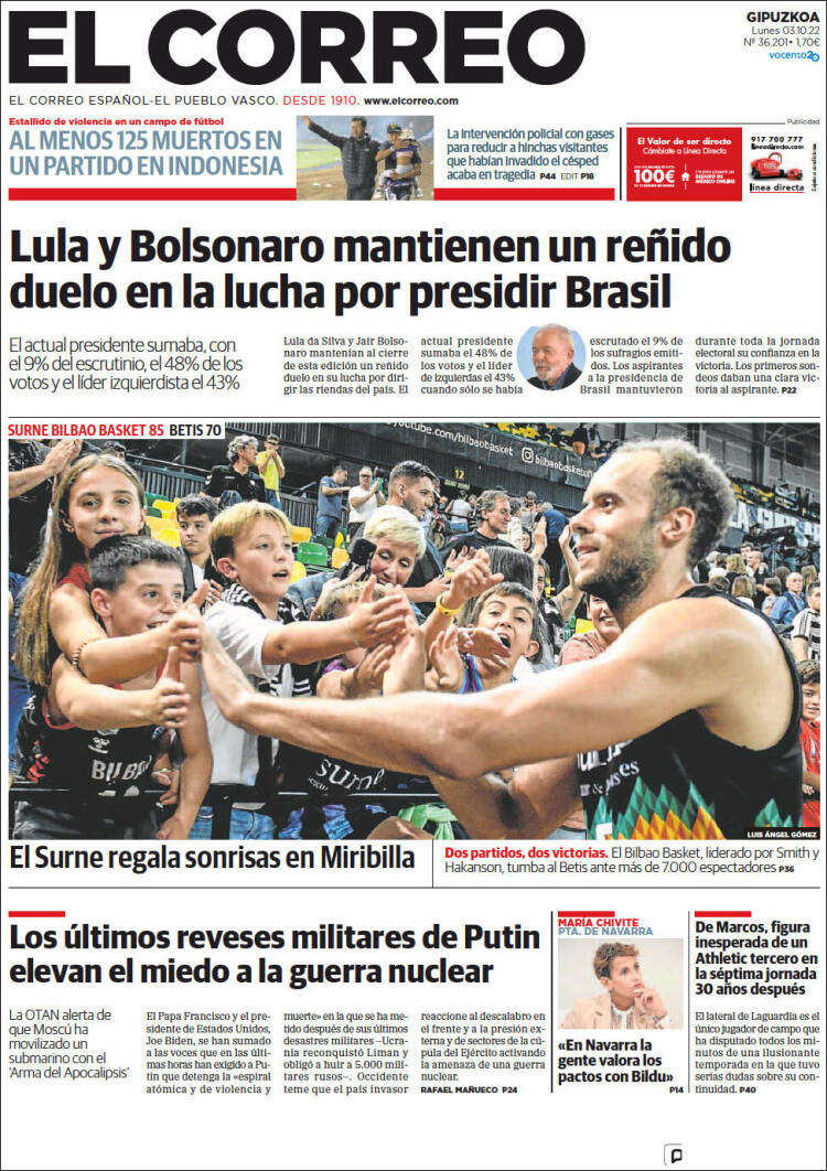 Portada de El Correo - Guipuzcoa (España)
