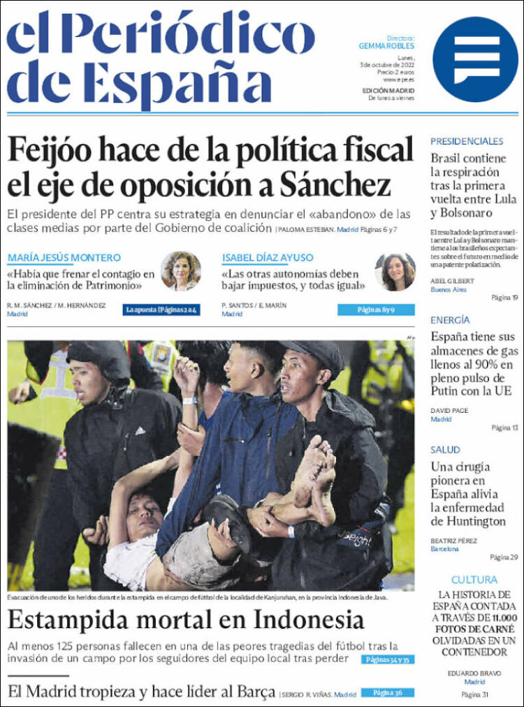 Portada de El Periódico de España (España)