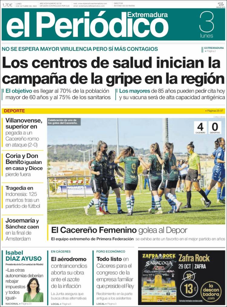Portada de El Periódico de Extremadura (España)