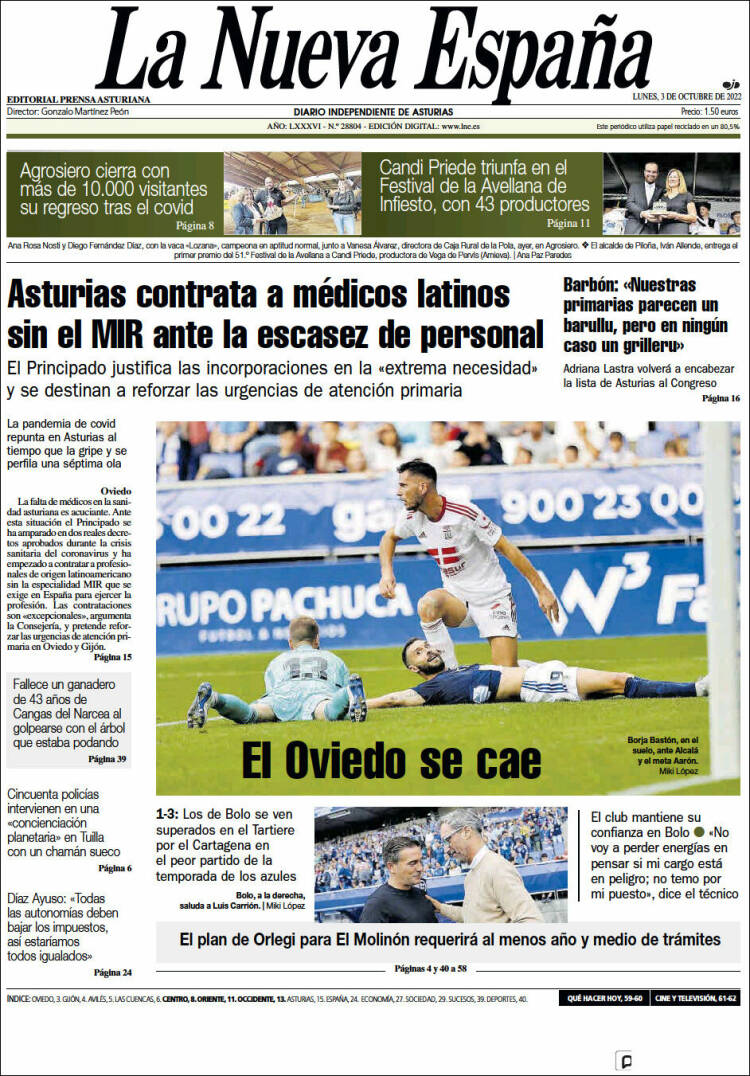 Portada de La Nueva España (España)