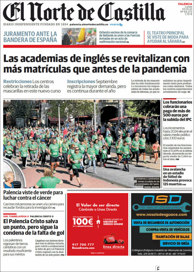 Portada de Norte de Castilla - Palencia (España)