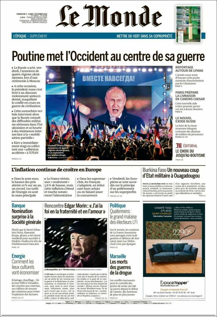 Portada de Le Monde (France)