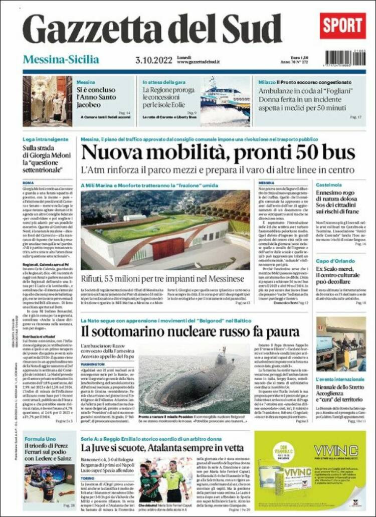Portada de Gazzetta del Sud (Italia)