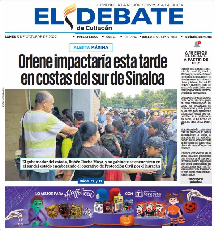 Portada de El Debate de Culiacán (México)