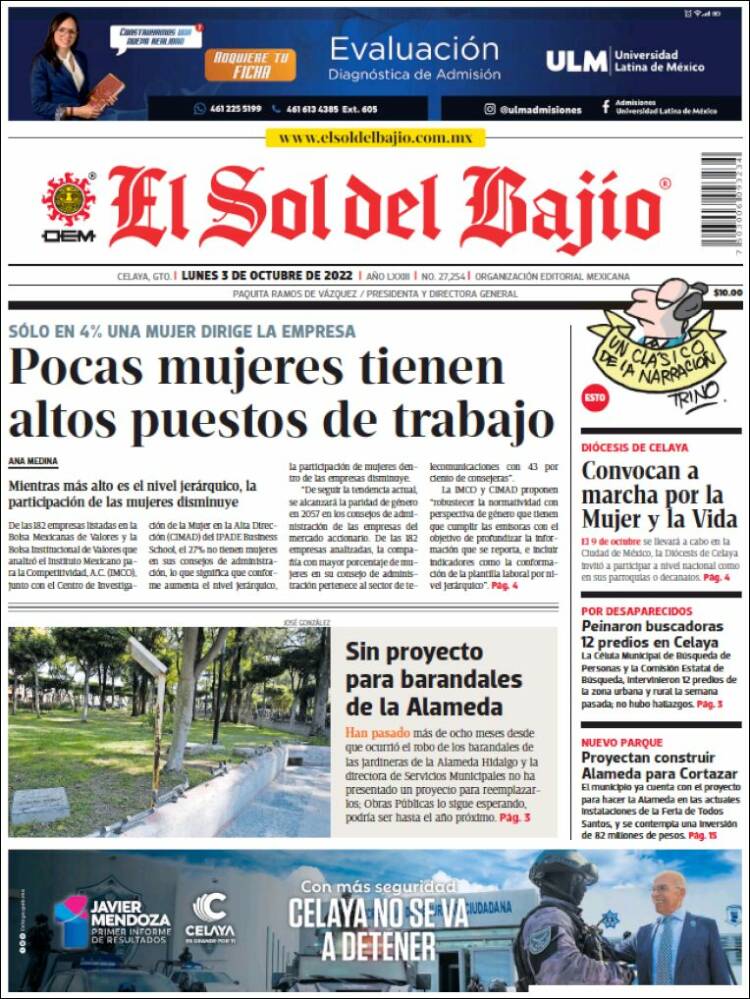 Portada de El Sol del Bajio (México)