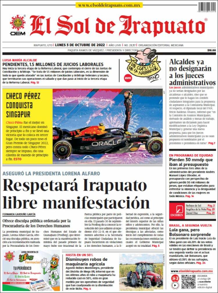 Portada de El Sol de Irapuato (México)