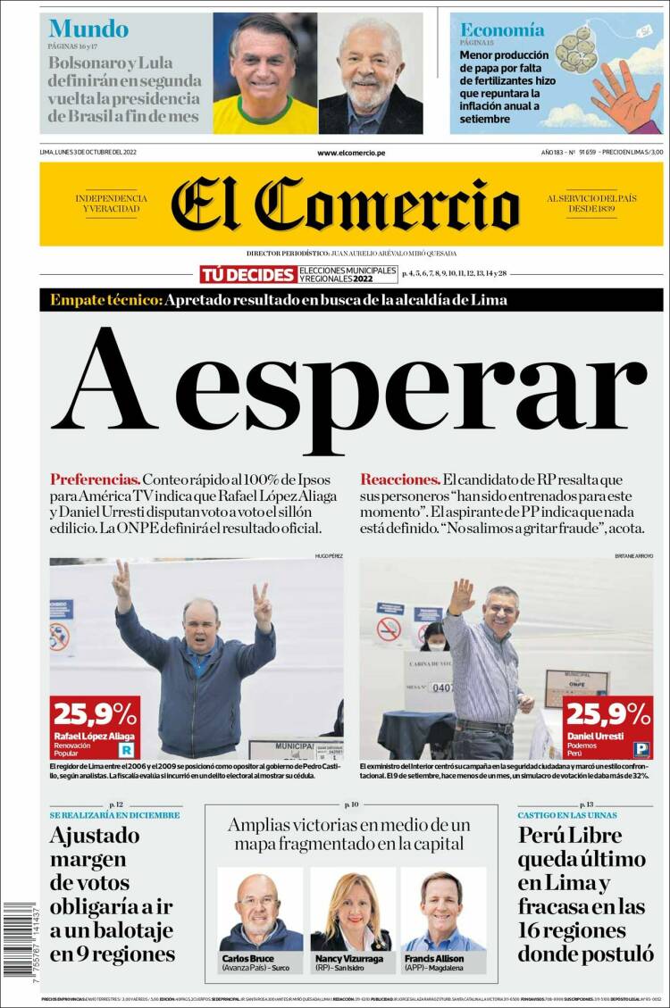 Portada de El Comercio (Per&uacute;)