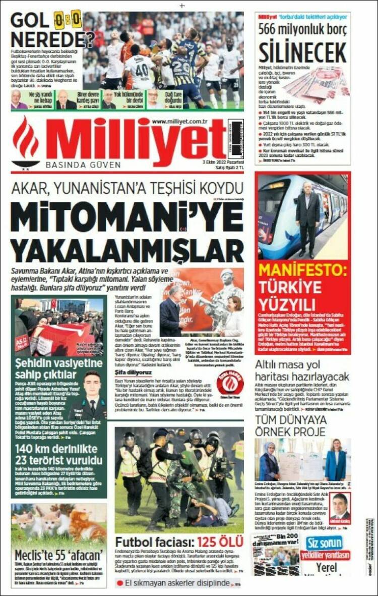 Portada de Milliyet (Turqu&iacute;a)