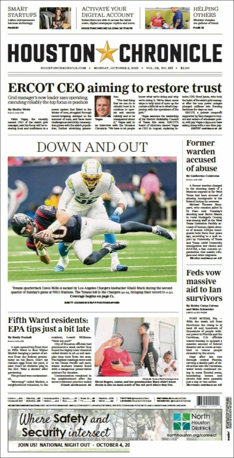 Portada de Houston Chronicle (USA)