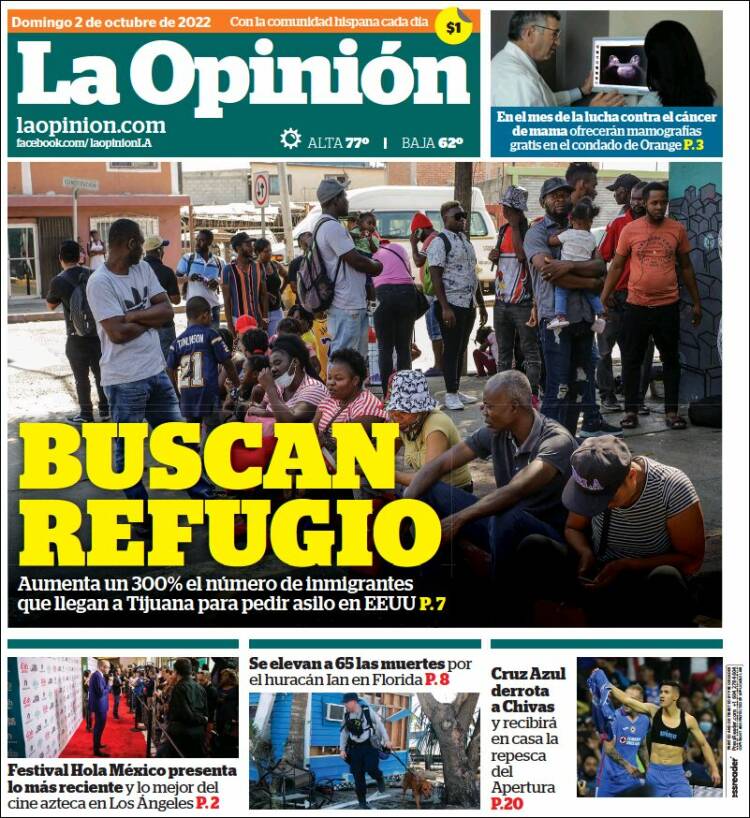 Portada de La Opinión (USA)